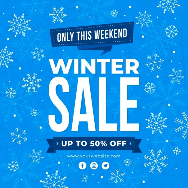 Promoción de rebajas de invierno con copos de nieve.