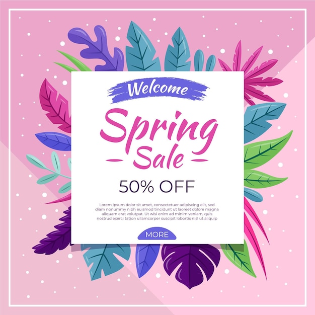 Vector gratuito promoción de rebajas de primavera plana con ilustraciones