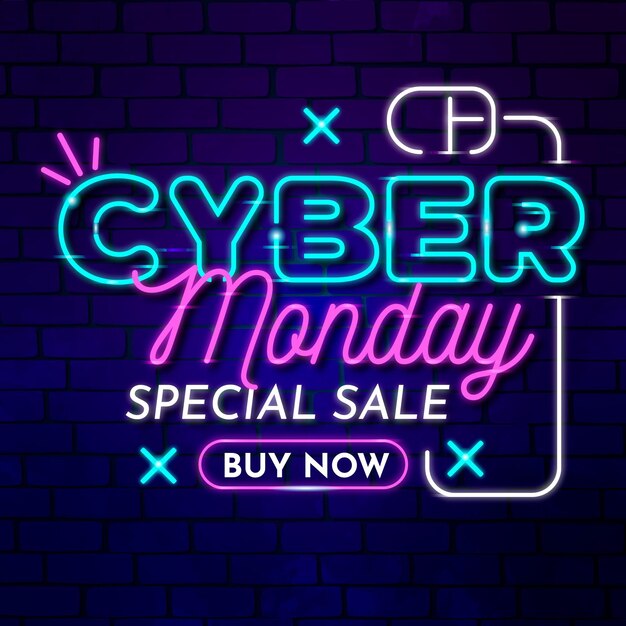 Promoción de texto de neón cyber monday