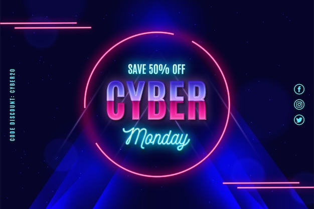 Promoción de venta de cyber monday en fondo de estilo retro futurista