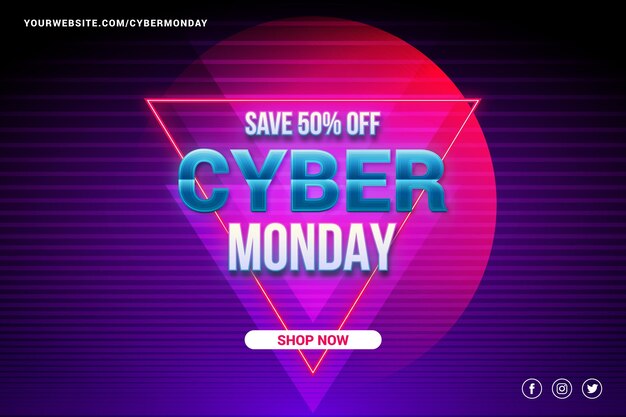 Promoción de venta de Cyber Monday en papel tapiz de estilo retro futurista