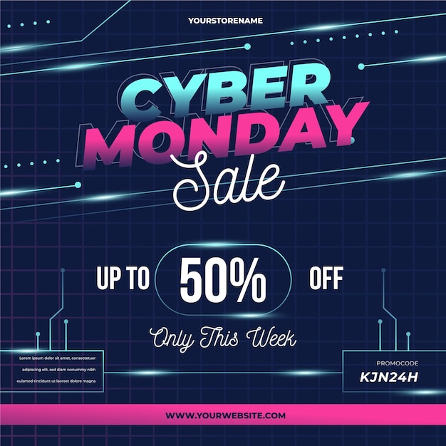 Vector gratuito promoción de venta de cyber monday tecnológico realista