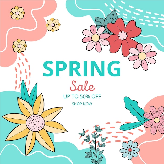 Promoción de venta de primavera dibujada