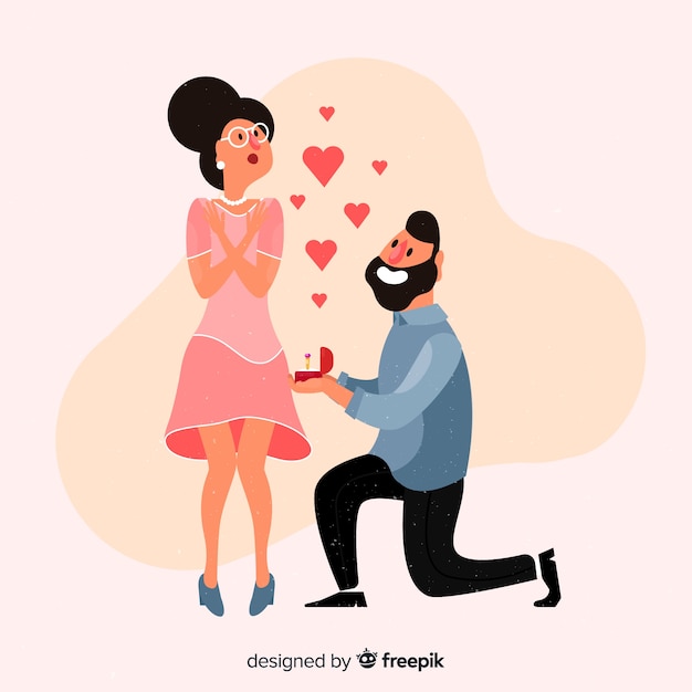 Proposición de matrimonio adorable con estilo de dibujo animado