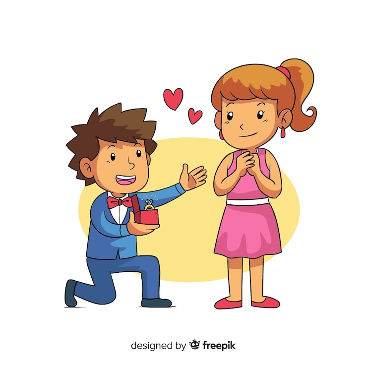Vector gratuito proposición de matrimonio adorable con estilo de dibujo animado