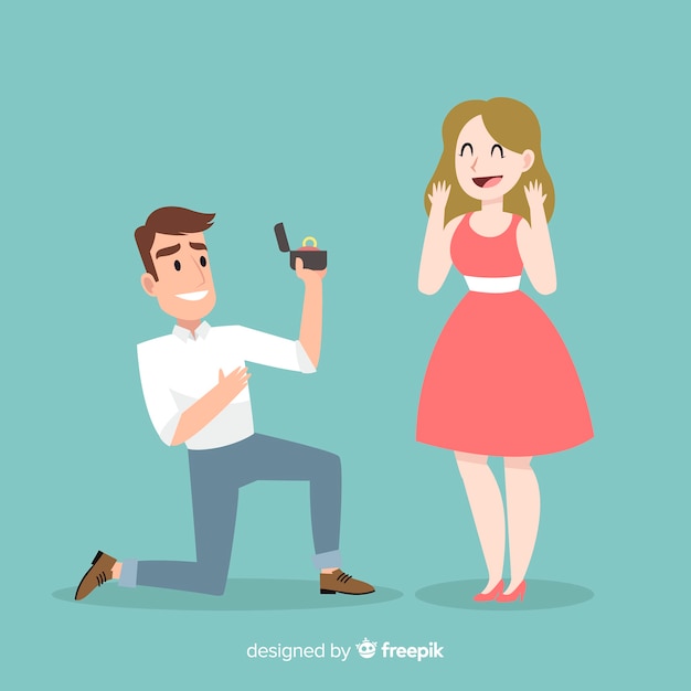 Vector gratuito proposición de matrimonio adorable con estilo de dibujo animado