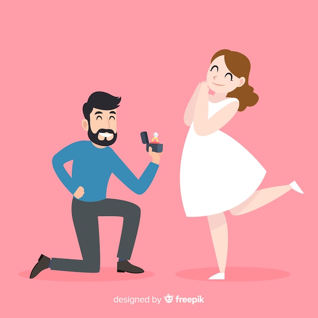 Vector gratuito proposición de matrimonio adorable con estilo de dibujo animado