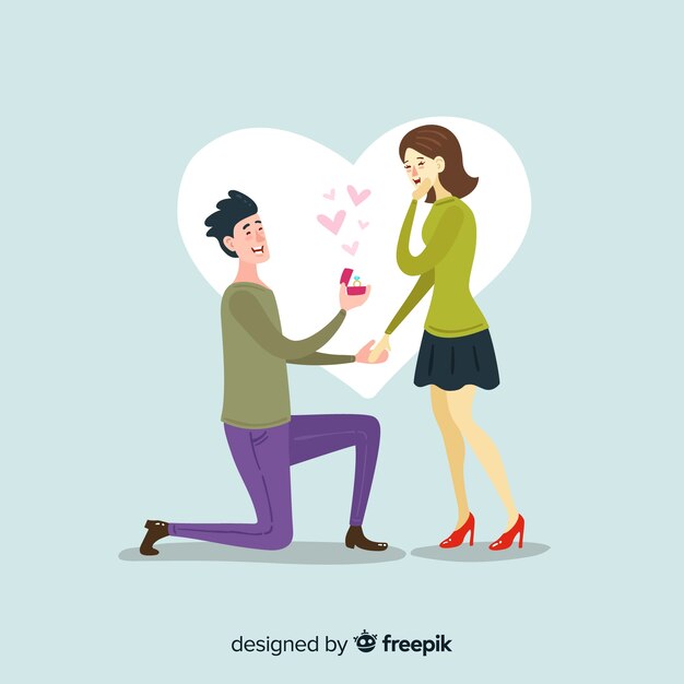 Proposición de matrimonio adorable con estilo de dibujo animado