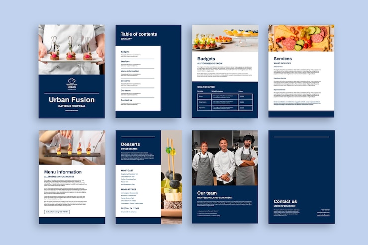 Vector gratuito propuesta de catering minimalista de fusión urbana lineal.