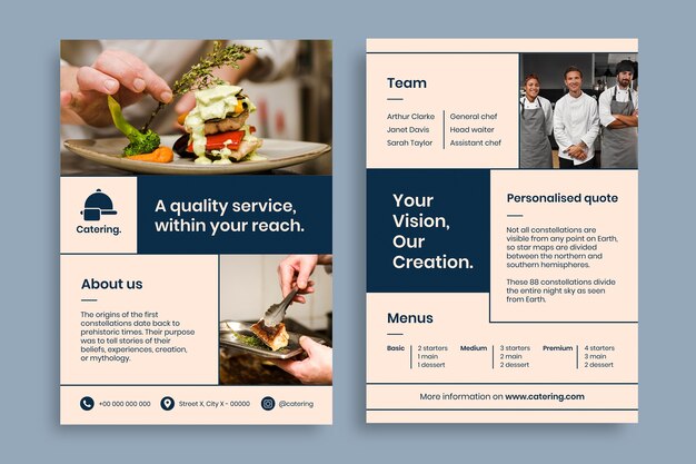 Propuesta de empresa de catering en rejilla duotono.
