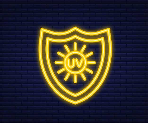 Protección uv. símbolo de icono de sol. símbolo de peligro. radiación uv. icono de neón. ilustración vectorial.