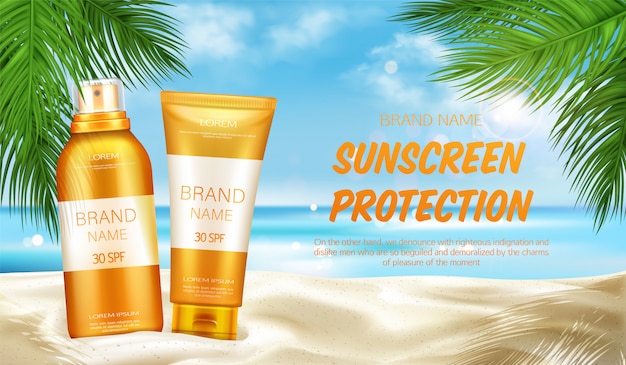 Vector gratuito protector solar cosmético, banner