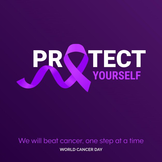 Vector gratuito protégete tipografía de cinta venceremos al cáncer un paso a la vez día mundial contra el cáncer