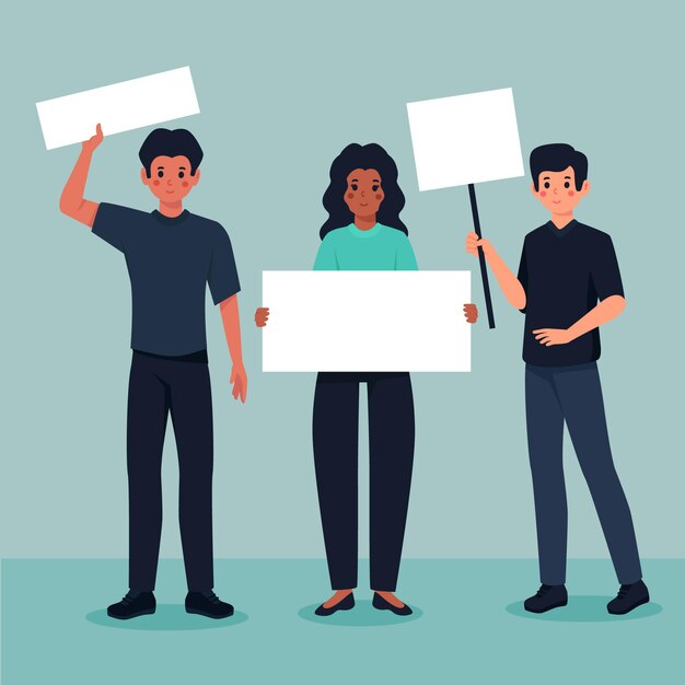 Protestando personas con signos
