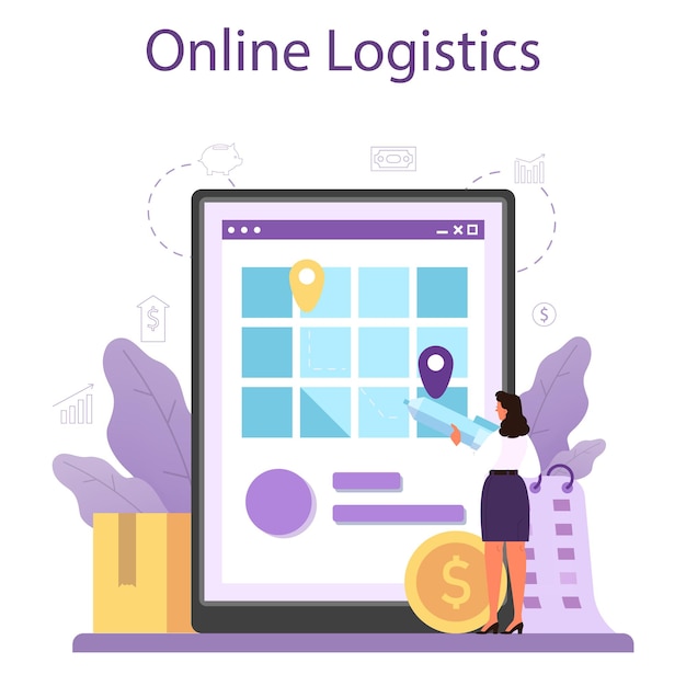 Proveedores servicio en línea o plataforma B2B idea servicio de distribución logística Compañía como asociación comercial con el cliente Logística en línea Ilustración de vector plano