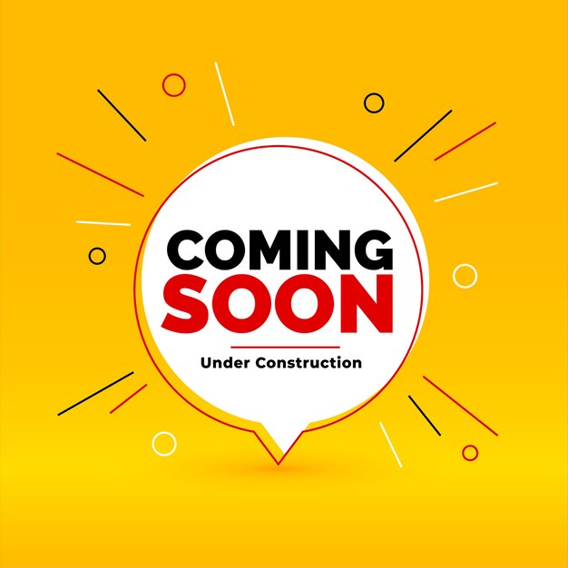 Próximamente en construcción fondo de estilo de burbuja de chat amarillo