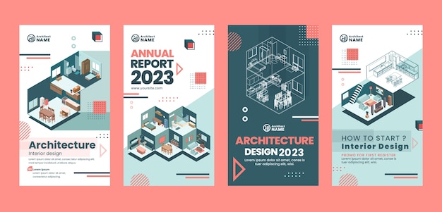Proyecto de arquitectura isométrica historias de instagram.