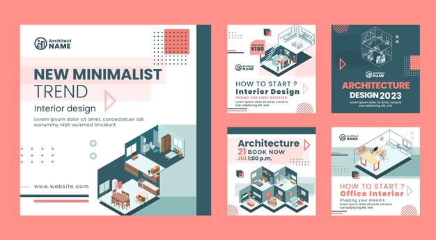 Proyecto de arquitectura isométrica publicación de instagram