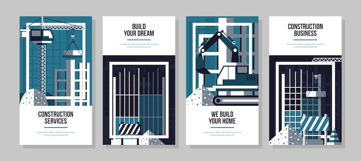 Vector gratuito proyecto de construcción de diseño plano historias de instagram