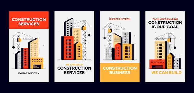 Proyecto de construcción de diseño plano historias de instagram