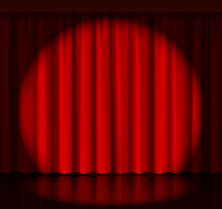 Vector gratuito proyector en el telón del escenario. evento y espectáculo, tejido y entretenimiento. ilustración vectorial