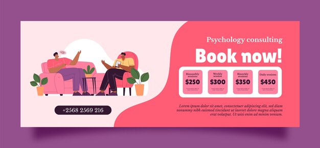 Psicólogo dibujado a mano ayuda plantilla de portada de facebook
