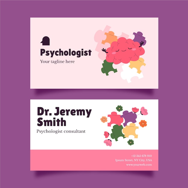 Vector gratuito psicólogo dibujado a mano ayuda tarjeta de visita horizontal