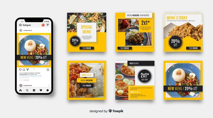 Vector gratuito publicación culinaria de instagram con imagen