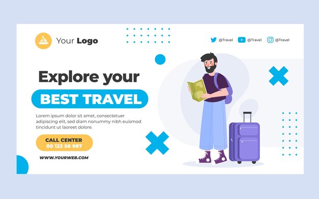 Publicación de facebook de agencia de viajes de diseño plano