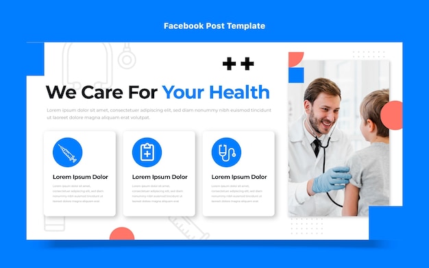 Publicación de facebook de atención médica de diseño plano