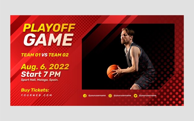 Publicación de facebook de baloncesto de semitono degradado