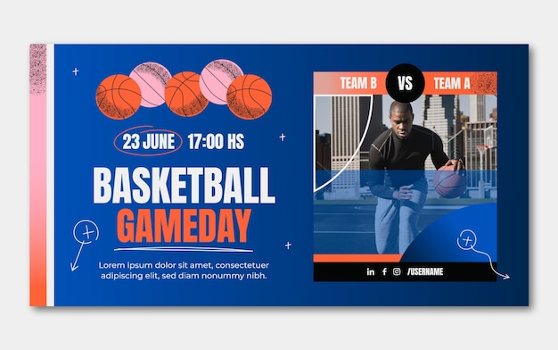 Vector gratuito publicación de facebook de baloncesto de textura degradada