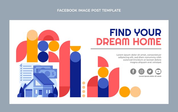 Publicación de facebook de bienes raíces de diseño plano