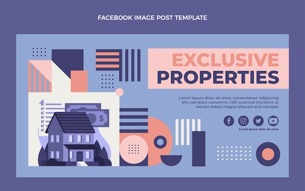 Publicación de facebook de bienes raíces geométricas abstractas de diseño plano