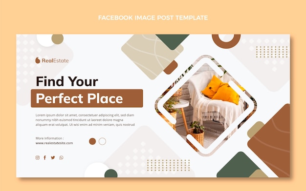 Publicación de facebook de bienes raíces geométricas abstractas de diseño plano