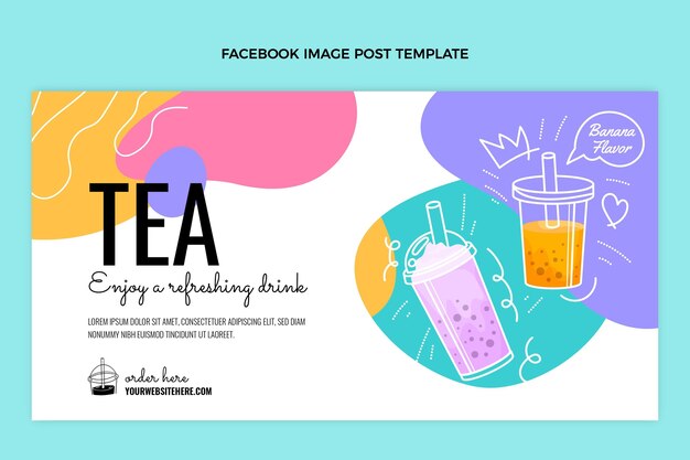 Publicación de facebook de bubble tea dibujada a mano