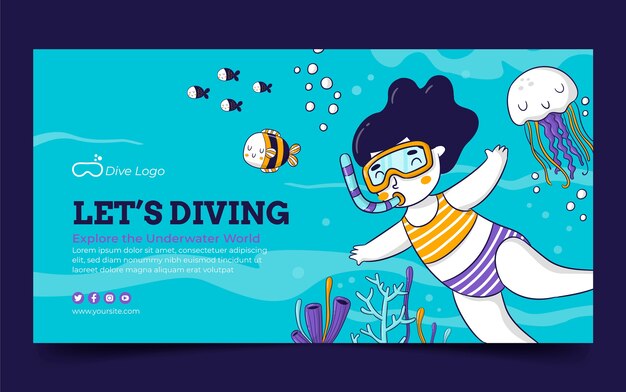 Publicación de facebook de buceo dibujada a mano