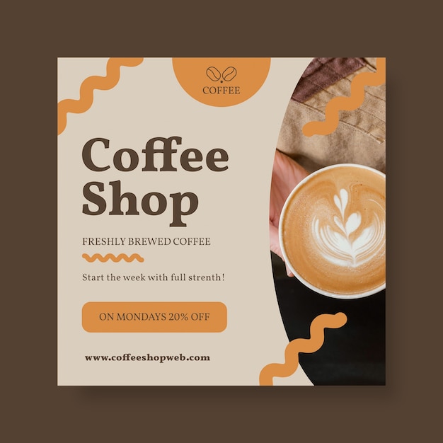 Publicación de facebook de cafetería recién hecha de olas abstractas