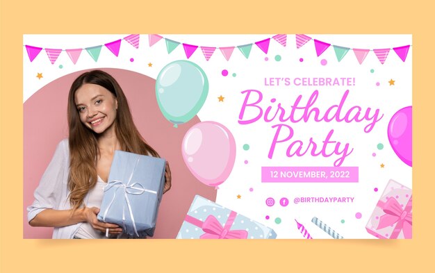 Publicación de facebook de celebración de cumpleaños dibujada a mano