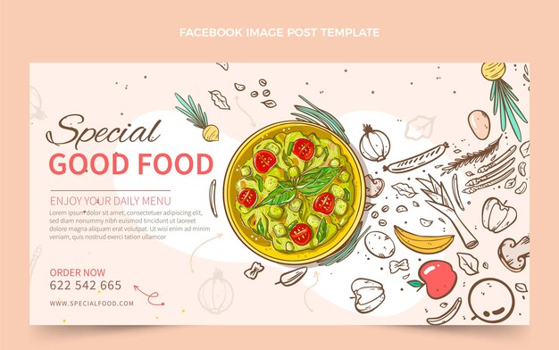 Publicación de facebook de comida dibujada a mano