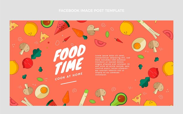 Publicación de facebook de comida de diseño plano