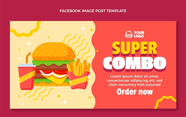 Publicación de facebook de comida de diseño plano
