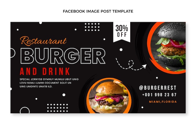Publicación de facebook de comida de diseño plano