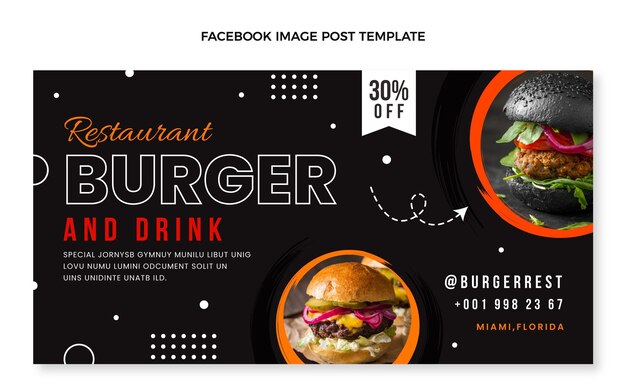 Publicación de facebook de comida de diseño plano