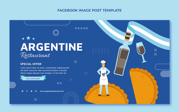 Publicación de facebook de comida de diseño plano
