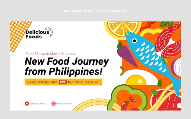 Vector gratuito publicación de facebook de comida de filipinas de diseño plano