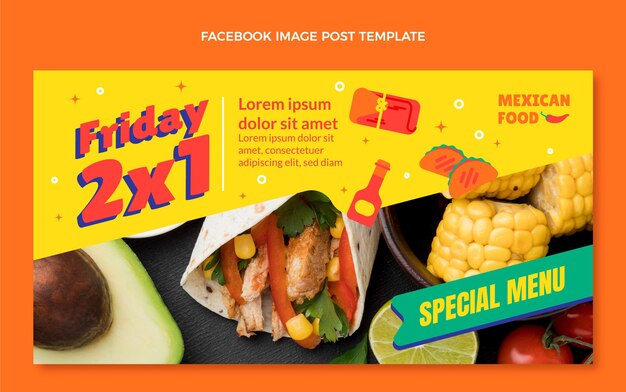 Publicación de facebook de comida mexicana estilo plano
