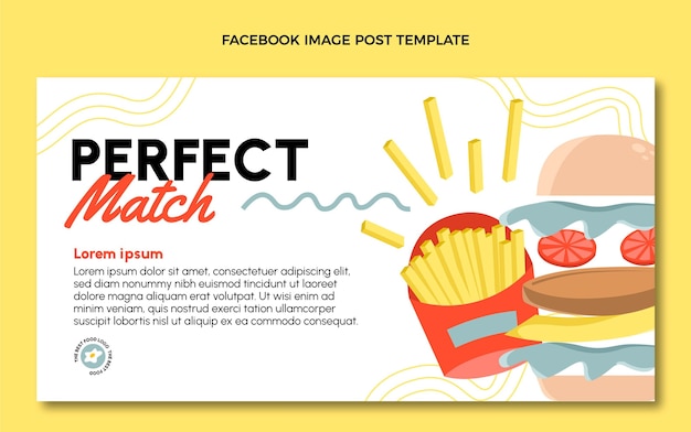 Publicación de facebook de comida rápida de diseño plano