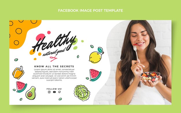 Publicación de facebook de comida sana dibujada a mano
