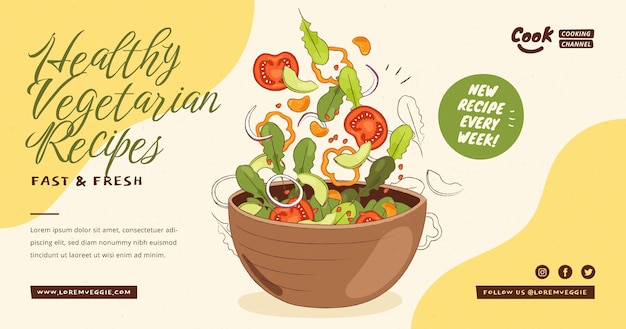 Publicación de facebook de comida vegetariana dibujada a mano